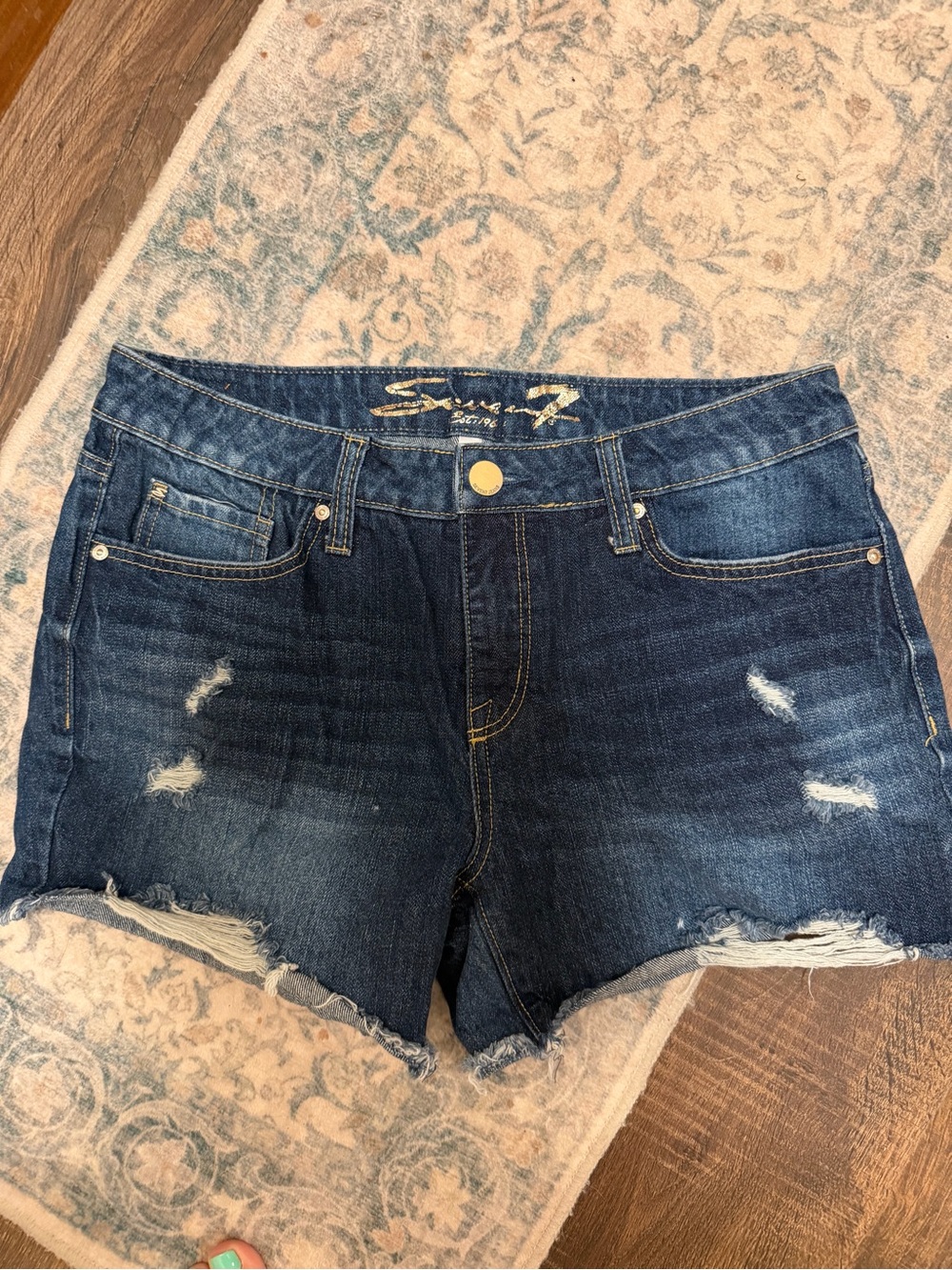 Seven7 Women’s Distressed Denim Cutoff Shorts Size 6 Dark Wash Raw Hem NWOT T101